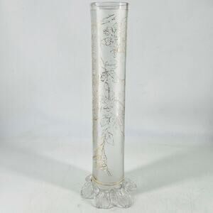 Vintage Art Nouveau Japonism frosted glass vase w gold cherry blossoms 12"